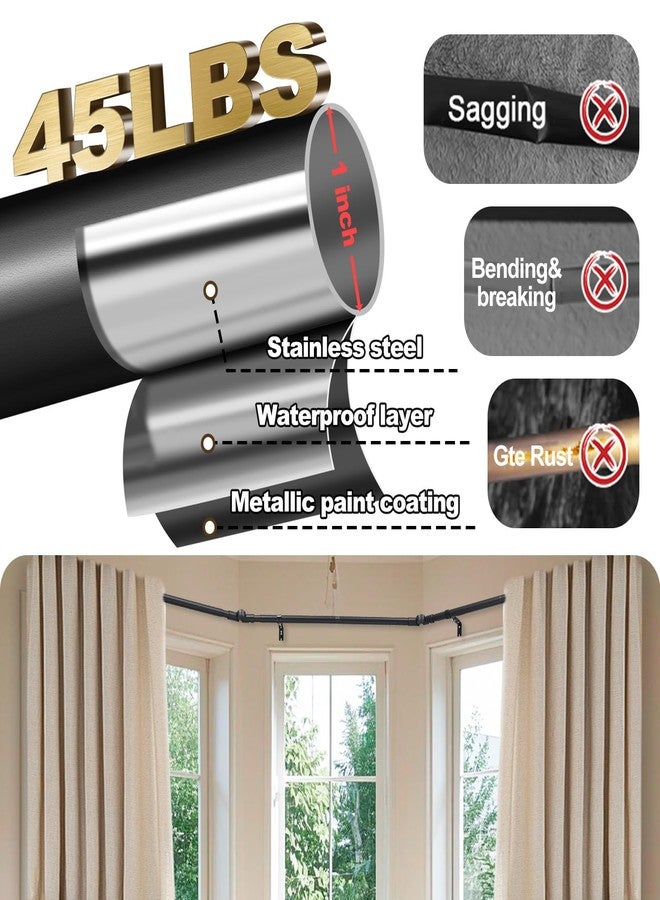 EUIJOIP The Last Curtain Rod You'll Ever Buy! Rustproof Metal 3 Sides Adjustable U Shape Rod - Foldable Corner Solution for Bay/Box/U Shaped Windows (15-53 Inch Side Rods 25-78 Inch Center Rods) (Matte Black) - Image 4